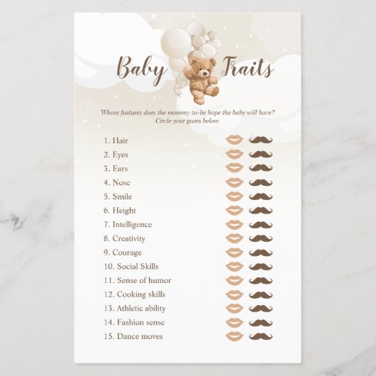 Neutral Teddy Bear Baby Traits Spel Flyer (Voorkant)