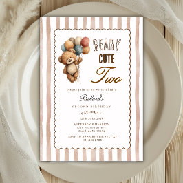 Neutral Teddy Bear Beary Cute Two 2nd Birthday  Kaart