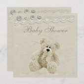 Neutral Teddy Bear  Lace Baby shower Kaart (Voorkant / Achterkant)