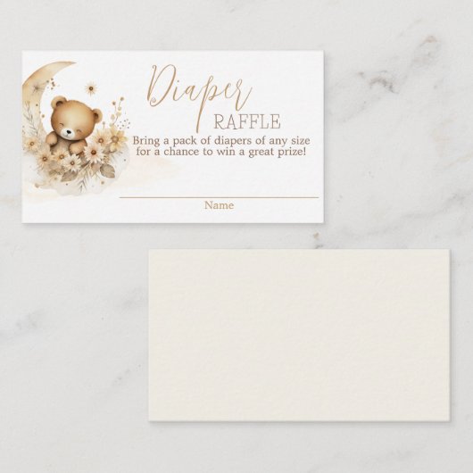 Neutral Teddy Bear Luier Raffle Kaart (Voorkant / Achterkant)