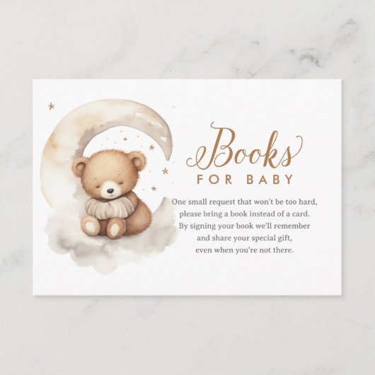 Neutral Teddy Bear Moon Baby shower Boeken voor Ba Informatiekaartje (Voorkant)