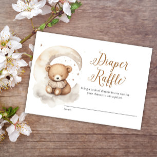 Neutral Teddy Bear Moon Baby shower Luier Raffle Informatiekaartje