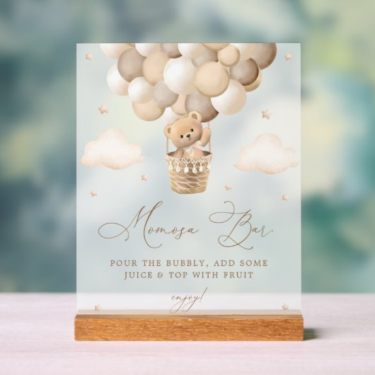Neutral Teddybeer Baby shower Mimosa Bar Acryl Bord (Neutraal)