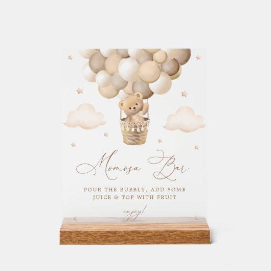 Neutral Teddybeer Baby shower Mimosa Bar Acryl Bord (Voorkant)