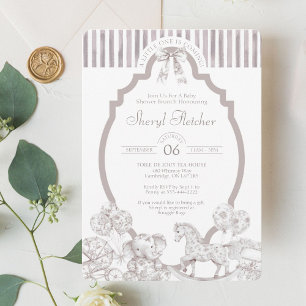 Neutral Toile Baby shower Invitation Kaart