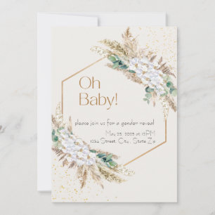Neutral Tone Boho Gender Reveal Douche Uitnodiging