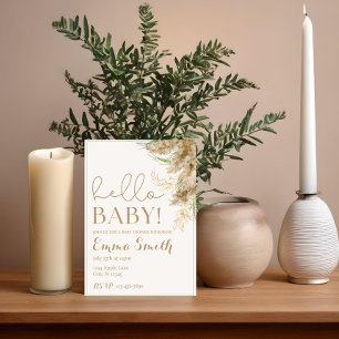 Neutral Tone Boho Pampas Baby shower Invitation Kaart