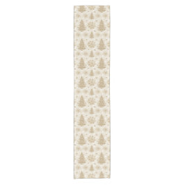 Neutral Tone Gold Christmas Tree Snowflake Pattern Korte Tafelloper
