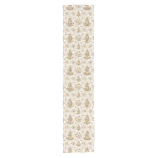 Neutral Tone Gold Christmas Tree Snowflake Pattern Korte Tafelloper (Voorkant)
