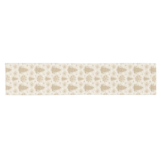 Neutral Tone Gold Christmas Tree Snowflake Pattern Korte Tafelloper (Horizontaal)