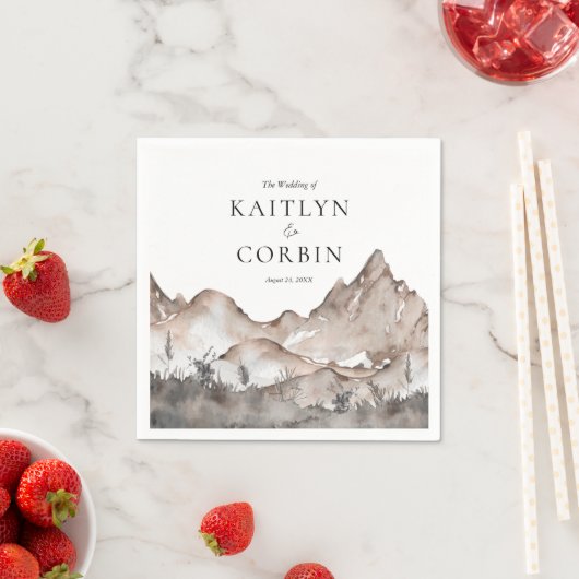 Neutral Tone Mountain Wedding Napkins Servet (Insitu)