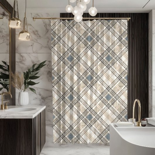 Neutral Toned Curtain Modern Geometric Statement Douchegordijn