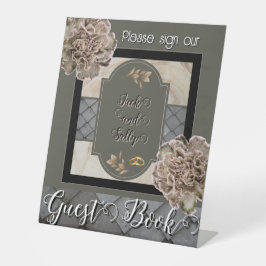 Neutral Tones Floral Guestbook Reclamebord Met Voetstuk
