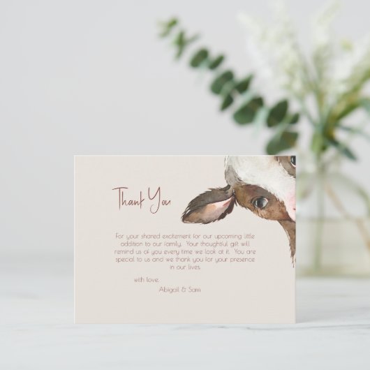 Neutral Tones Koe Baby shower Dank u Briefkaart (Staand voorkant)