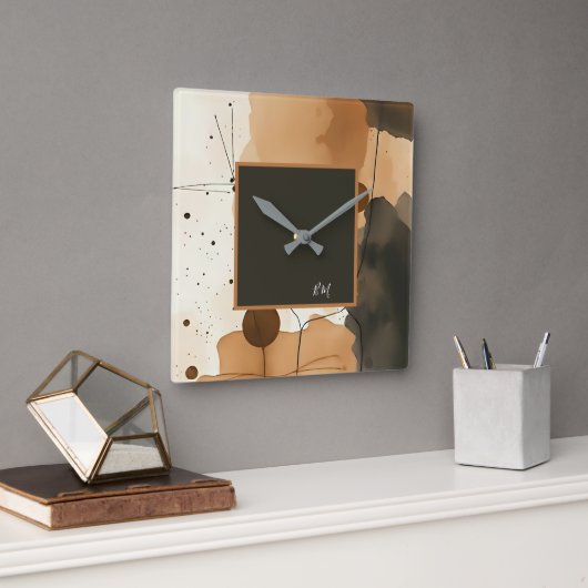 Neutral Tones Organisch Abstract monogram Vierkante Klok (Kantoor)