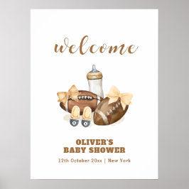 Neutral Touchdown Football Baby Shower Welcome Poster