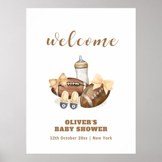Neutral Touchdown Football Baby Shower Welcome Poster (Voorkant)