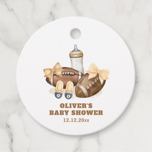 Neutral Touchdown Football Boy Baby Shower Bedankjes Labels (Voorkant)