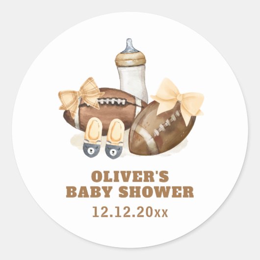 Neutral Touchdown Football Boy Baby Shower Ronde Sticker (Voorkant)