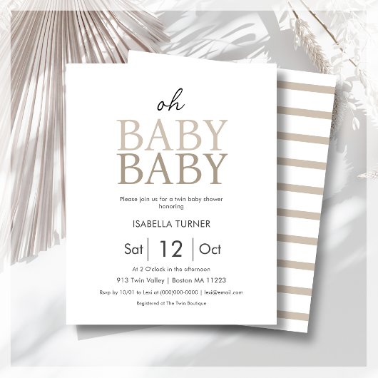 Neutral Twin Baby shower Budget Invitation