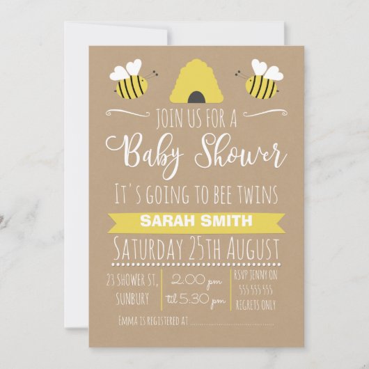 Neutral Twins - Uitnodiging voor het baby shower v (Voorkant)