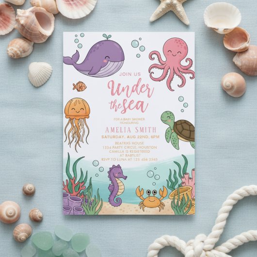 Neutral under the sea ocean corals baby shower kaart