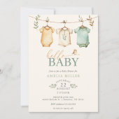 Neutral Watercolor Baby Clothesline Baby Shower Kaart (Voorkant)