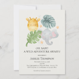 Neutral Watercolor Jungle Animals Baby Shower Kaart