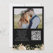 Neutral Waterverf Floral Black QR Code en foto Save The Date (Achterkant)
