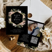 Neutral Waterverf Floral Black QR Code en foto Save The Date