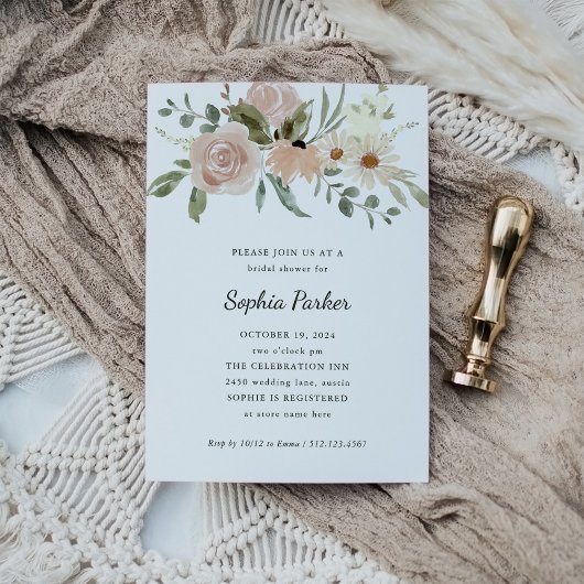 Neutral Waterverf Flowers Script | VRIJGEZELLENFEE Kaart