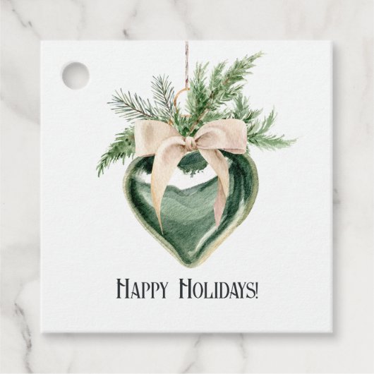 Neutral Waterverf Heart Ornament Christmas Bedankjes Labels (Voorkant)