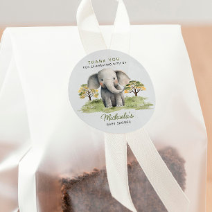 Neutral Waterverf olifant Baby shower dank u Ronde Sticker