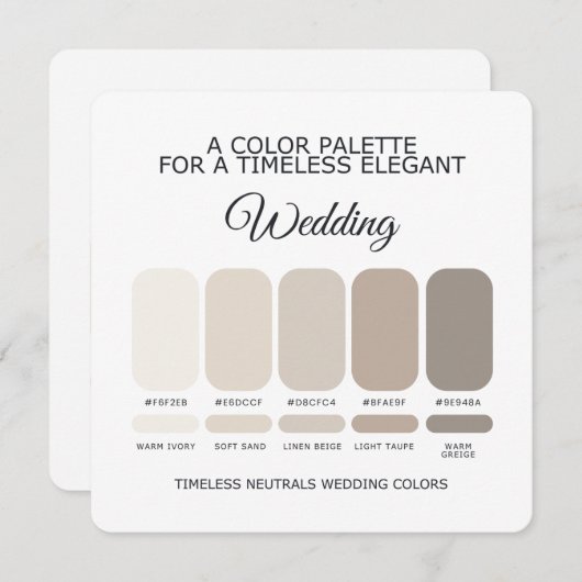 Neutral Wedding Color Palette Card Kaart (Voorkant / Achterkant)