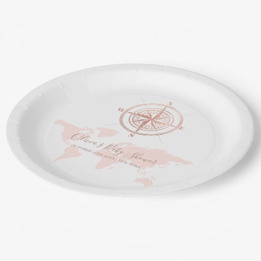 Neutral Wereldkaart Travel Adventure Baby shower Papieren Bordje (Gekanteld)