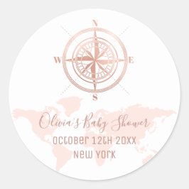 Neutral Wereldkaart Travel Adventure Baby shower Ronde Sticker