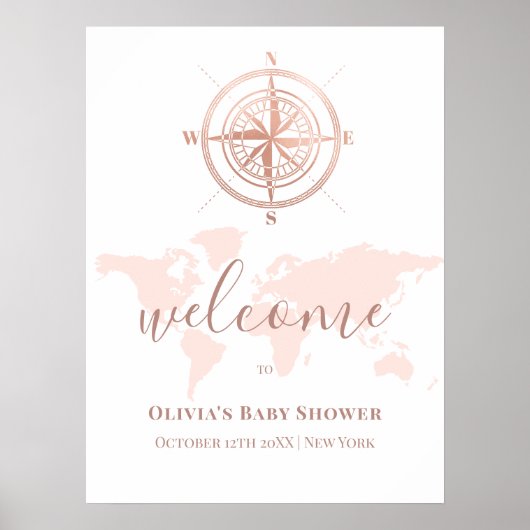 Neutral Wereldkaart Travel Baby shower Welkom Poster (Voorkant)