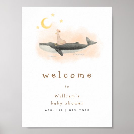 Neutral  Whale & Duck Baby shower Welkom Poster (Voorkant)