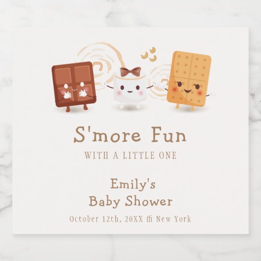 Neutral Whimsical S'more Fun Baby shower Sparkling Wijnetiket (Enkel label)