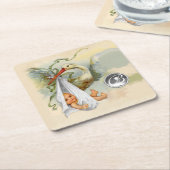 NEUTRAL WHITE STORK BABY SHOWER GEMSTONE MONOGRAM KARTONNEN ONDERZETTERS (Schuin)