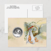 NEUTRAL WHITE STORK BABY SHOWER GEMSTONE MONOGRAM UITNODIGING BRIEFKAART (Voorkant / Achterkant)