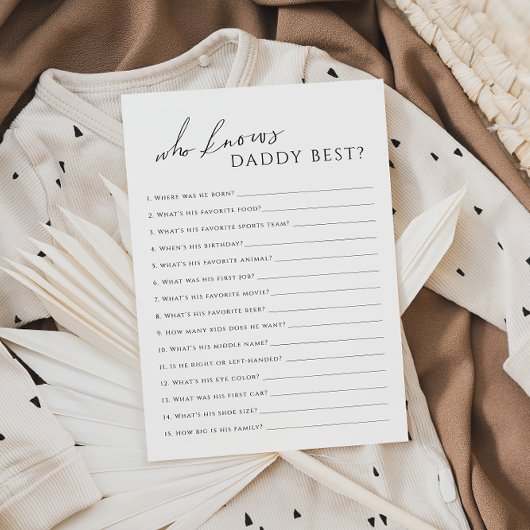 Neutral Wie kent papa Baby shower spel Kaart