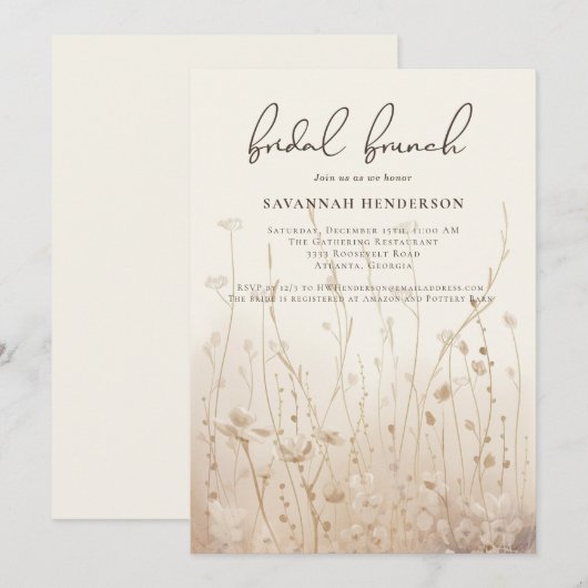 Neutral Wildflower Bloemen Vrijgezellenfeest Brunc Kaart (Voorkant / Achterkant)