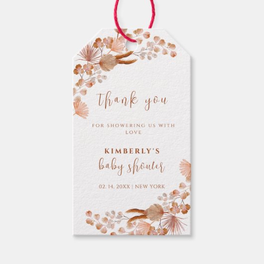 Neutral Wildflower Boho Baby shower Bedankt Cadeaulabel (Voorkant)