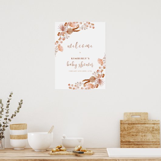 Neutral Wildflower Boho Baby shower Welkom Poster (Keuken)