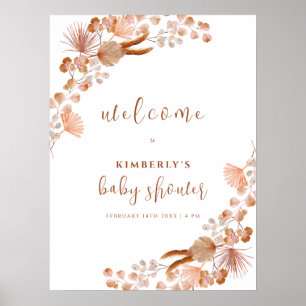 Neutral Wildflower Boho Baby shower Welkom Poster