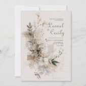 Neutral Wildflower Folk Art Wedding Kaart (Voorkant)