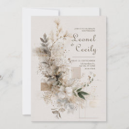 Neutral Wildflower Folk Art Wedding Kaart