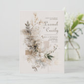 Neutral Wildflower Folk Art Wedding Kaart (Staand voorkant)