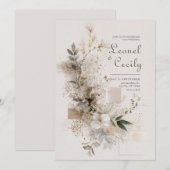 Neutral Wildflower Folk Art Wedding Kaart (Voorkant / Achterkant)